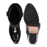 Saint Trinity Black Patent Leather cowboy Calf Length Boots