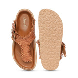 Saint Filomena Tan Woven Leather Flats