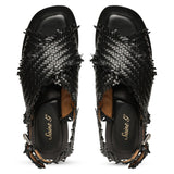 Saint Gaetana Black Woven Leather Sandals