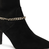Saint Idalia Black Stretch Suede Golden Chain Knee High Long Boots
