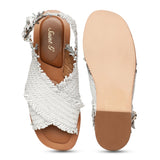 Saint Gaetana White Woven Leather Sandals