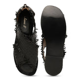 Saint Filomena Black Woven Leather Back Zip Sandals