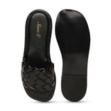 Saint Edetta Black Woven Leather Sliders