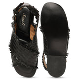 Saint Gaetana Black Woven Leather Sandals