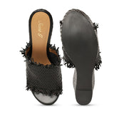 Saint Ortensia Black Woven Wedges