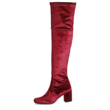 Saint Kara Maroon Stretch Velvet Above The Knee Heeled Boots