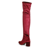 Saint Kara Maroon Stretch Velvet Above The Knee Heeled Boots