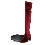 Saint Kara Maroon Stretch Velvet Above The Knee Heeled Boots