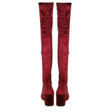Saint Kara Maroon Stretch Velvet Above The Knee Heeled Boots