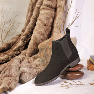 Saint Conrad black suede leather chelsea boot