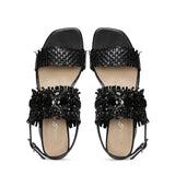 Saint Fabrizia Crystal Embellished Woven Leather Block Heel