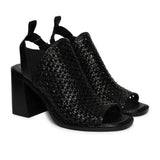 Saint Bella Leather Handcrafted Woven Open Toe Block Heel