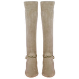 Saint Idalia Taupe Stretch Suede Golden Chain Knee High Long Boots