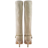 Saint Idalia Taupe Stretch Suede Golden Chain Knee High Long Boots