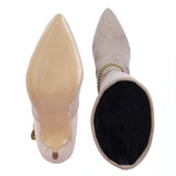 Saint Idalia Taupe Stretch Suede Golden Chain Knee High Long Boots