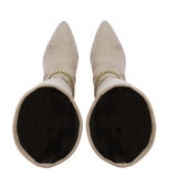 Saint Idalia Taupe Stretch Suede Golden Chain Knee High Long Boots