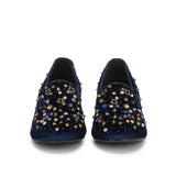 Saint Olivia Hand Embroidered Blue Suede Pumps