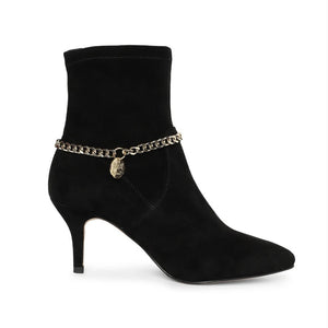 Saint Andrea Black Stretch Suede Chain Embellished Ankle Boots