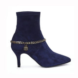 Saint Andrea Blue Stretch Suede Chain Embellished Ankle Boots