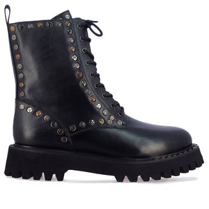 Saint Natalie Metal Studs Lace Up High Ankle Leather Boots