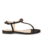 Saint Ventana Metal Ball Embellished Metallic Black Leather Flat - SaintG