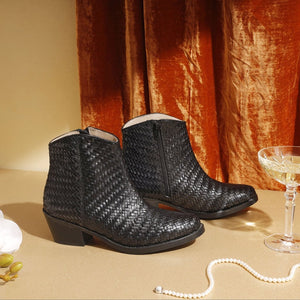 Saint Leone Black Woven Leather Ankle Boots