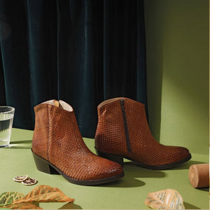 Saint Leone Tan Woven Leather Ankle Boots