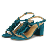Saint Milana Blue Suede Leather Fringed Block Heels