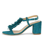 Saint Milana Blue Suede Leather Fringed Block Heels