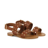 Saint Ventura Tan Leather Metal Studded Sandals