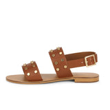 Saint Ventura Tan Leather Metal Studded Sandals