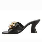 Saint Melissa Black Leather Metal Chain Embellished Heels