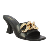 Saint Melissa Black Leather Metal Chain Embellished Heels