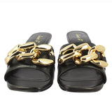 Saint Melissa Black Leather Metal Chain Embellished Heels