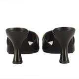 Saint Melissa Black Leather Metal Chain Embellished Heels