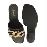 Saint Melissa Black Leather Metal Chain Embellished Heels