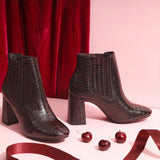 Saint Milana Brown Croco Embossed Vegan Leather Ankle Boots