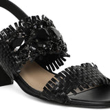 Saint Fabrizia Crystal Embellished Woven Leather Block Heel