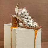 Saint Bella Platin Leather Handcrafted Woven Open Toe Block Heel