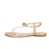 Saint Ventana Metal Ball Embellished Metallic Gold Leather Flat - SaintG