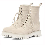 Saint Anastasia Ivory Leather Lace Up High Ankle Boots