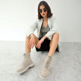 Saint Anastasia Ivory Leather Lace Up High Ankle Boots