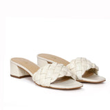 Saint Kate White Woven Mid Heel Mules
