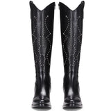 Saint Kiara Black Leather Knee High Block Heel Boots