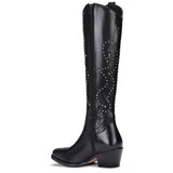 Saint Kiara Black Leather Knee High Block Heel Boots