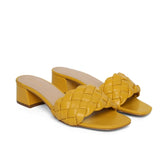 Saint Kate Mustard Woven Leather Mid Heel Mules
