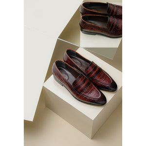 Saint Ansprand  Brown Croco Leather Embossed Loafers