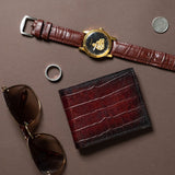 Brown Croco Leather Men's Wallet Set