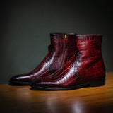 Saint Umberto Brown croco Embossed Two Color Toned Leather High Ankle Boot