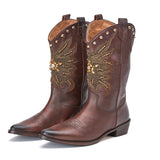 Saint Kateri Brown Leather cowboy Calf Length Boot